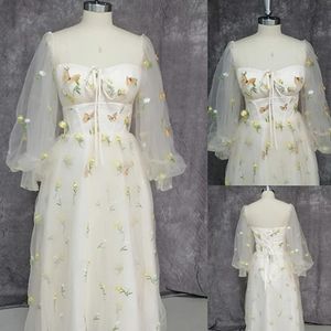 Romantic floral tulle tea length gown